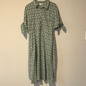 Lucky Brand Olive Patterned Midi Dress